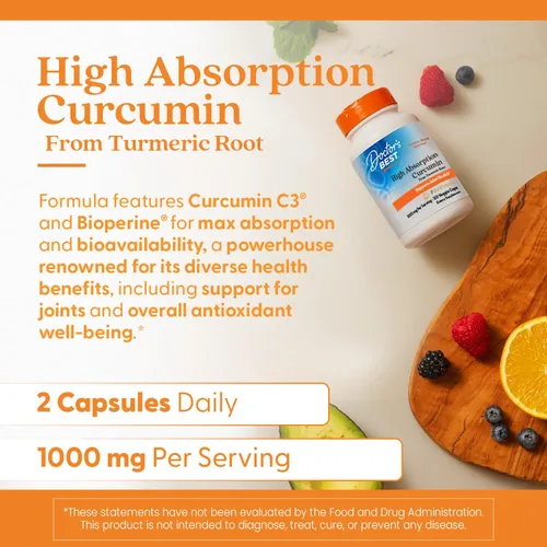 Miniatura 4 de Doctors BEST Curcumina de alta absorción de raíz de cúrcuma, apoya la salud de las articulaciones, sin OMG, sin gluten, sin soja, vegana, 120