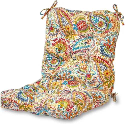 Miniatura 70 de Cojines para silla de exterior con bisagras, diseño de una sola pieza, cojín reversible para asiento y respaldo de patio con lazos, tela