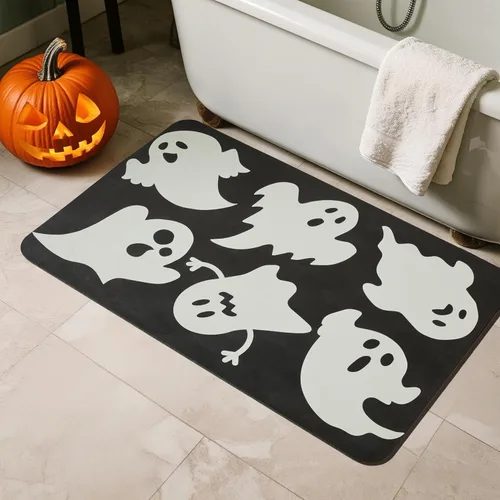 Miniatura 51 de TYUU Tapete de Baño de Halloween, Alfombra de Baño de Halloween Delgada Antideslizante de Secado Rápido Tapete de Baño de Murciélago que Cabe Debajo