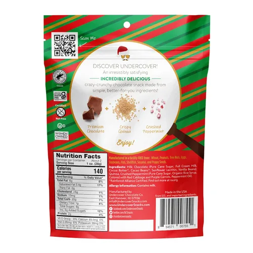 Undercover - Patatas fritas de quinua de chocolate con leche y menta | Paquete de 8, bolsas de 2 onzas | Sin gluten, sin nueces, aptas para