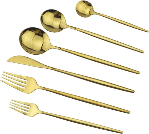Miniatura 18 de Juego de cubiertos de 10 piezas – Utensilios de acero inoxidable 304 negro, tenedores, cucharas, cuchillos – Cubertería pulido espejo para 2