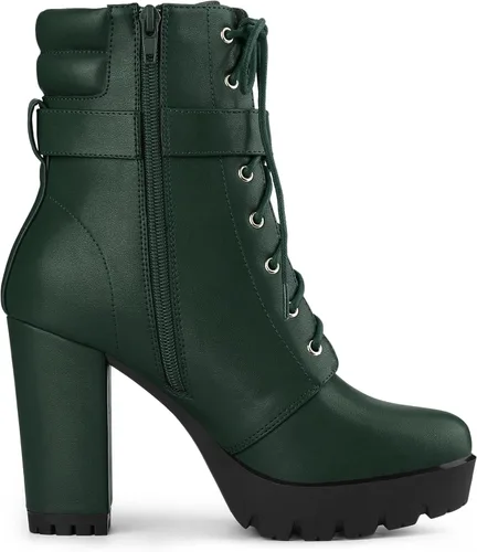 Miniatura 6 de Allegra K Botines de plataforma para mujer, con cordones, tacón de bloque, botas de combate