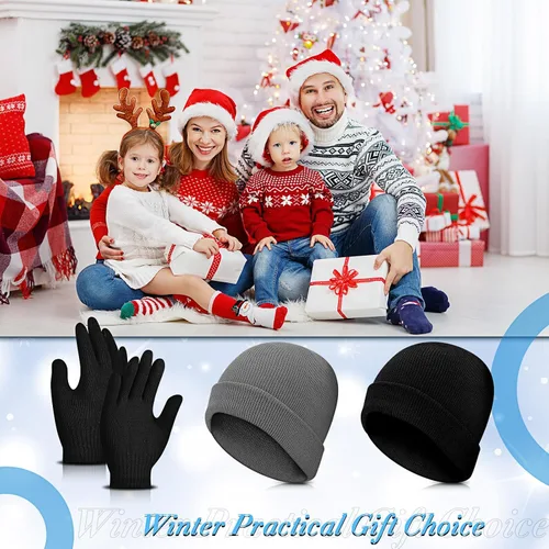 Miniatura 6 de Handepo 60 unidades de gorro y guantes de invierno para niños, sombreros de punto a granel, guantes cálidos unisex para clima frío, regalos