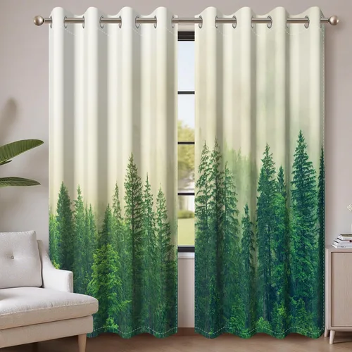 Miniatura 15 de AWERT Cortinas opacas para dormitorio, árbol negro con niebla, naturaleza, amanecer, bosque, 2 paneles para sala de estar, bloqueo de calor, 21 x 45