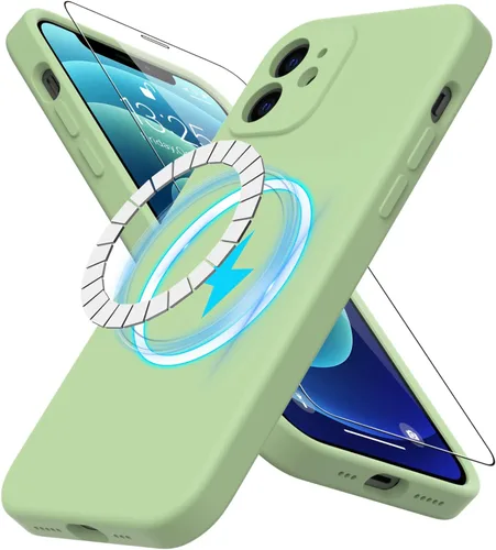 Miniatura 50 de DEENAKIN Funda magnética de silicona para iPhone 12 Pro con protector de pantalla, compatible con MagSafe, protección de cámara, funda protectora
