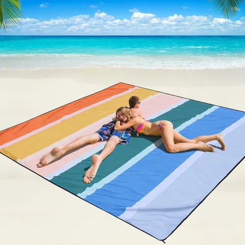 Miniatura 61 de WIWIGO Manta de playa impermeable a prueba de arena tapete de playa 79" X 83"/10'x9' para 2-8 adultos, de secado rápido, tapete de picnic al aire