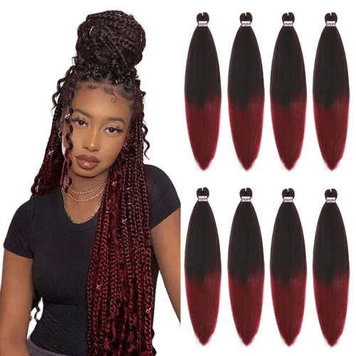 Miniatura 26 de Cabello trenzado preestirado de 22 pulgadas, 6 paquetes de cabello profesional suave Yaki trenzado para trenzas con ajuste de agua caliente