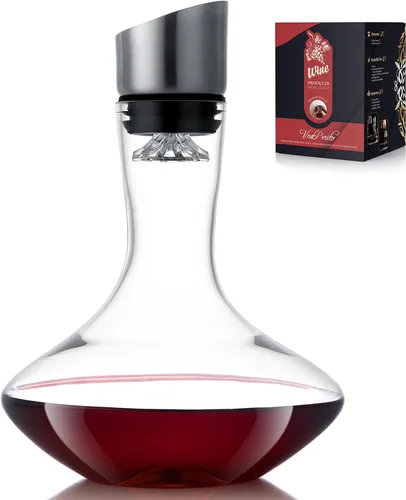 Decantador de Vino, Jarra de Vino Tinto, Decantador con Vertedor Aireador Integrado, 100% Vidrio de Cristal Sin Plomo Soplado a Mano con Tapa