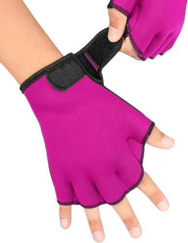 Miniatura 2 de FitsT4 Sports Guantes de natación con aletas Guantes de natación palmeados Fitness Aeróbico acuático Rojo rosa