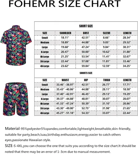 Miniatura 7 de fohemr Mens Hawaiian Shirt and Short Beach Set Match Tropical PineappleFlamingo Pattern Outfits Short Sleeve Short 2 PC