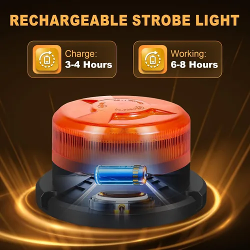 Miniatura 2 de Dinfu Luz estroboscópica magnética para camiones y carritos de golf, luz intermitente de advertencia de seguridad recargable IP68, 9 modos, lámpara