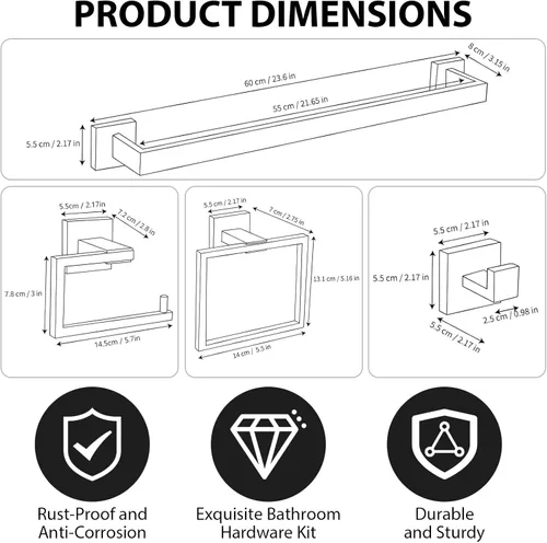 Miniatura 6 de YACVCL Juego de 5 piezas de accesorios de hardware para baño 60 cm Barra de toalla Kit moderno de toallero Acero inoxidable montado en la pared