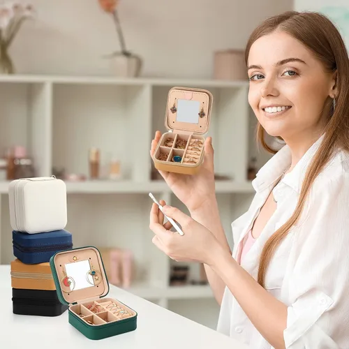 Miniatura 5 de Joyero de viaje de 10 piezas, cajas de regalo de dama de honor, organizador de viaje con espejo, caja pequeña de joyería, mini caja organizadora