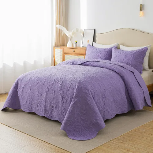 Miniatura 175 de HoneiLife - Juego de colcha de tamaño Queen, juego de ropa de cama de pana bordada de 3 piezas, colcha de lujo, ligera, cálida, para todas las Pana
