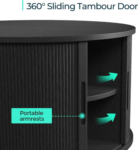 Miniatura 7 de LINSY HOME - Mesa de centro redonda, mesa de centro de 31.5" con puerta de tambor deslizante, mesa auxiliar acampanada con almacenamiento, mesa