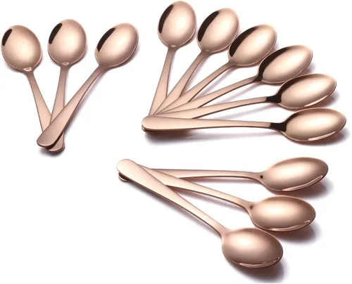 Buyer Star 12 cucharaditas de oro rosa de 5.5 pulgadas, mini cucharas de café de acero inoxidable para azúcar demitasse expreso oro rosa-12 piezas