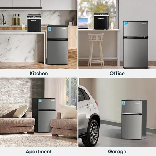 Miniatura 6 de Upstreman Mini refrigerador de 3.1 pies cúbicos con congelador, refrigerador pequeño de doble puerta, artículos esenciales para el dormitorio