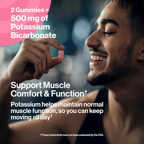 Miniatura 5 de kindnature Gomitas de alto contenido de potasio de 500 mg para calambres en las piernas y apoyo de electrolitos, suplemento de bicarbonato