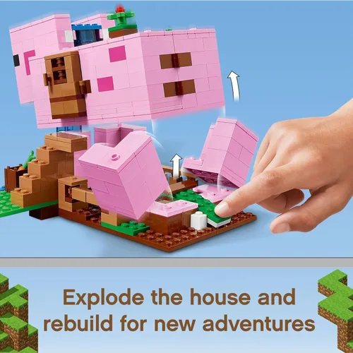 Miniatura 7 de LEGO Minecraft La casa del cerdo, 21170 con Alex, Creeper y 2 figuras de cerdo, juguete de construcción de animales, gran regalo para niños, niños