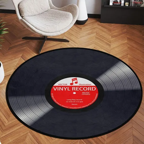 Miniatura 6 de keepcute Alfombra Redonda de Registro de Música Negra para Dormitorio, Sala de Estar, Estudio, Alfombra Antideslizante para Jugar, Alfombra
