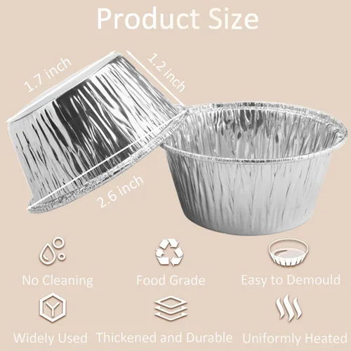Miniatura 2 de 150 tazas de papel de aluminio para hornear de 3 onzas, forros desechables de aluminio para cupcakes, papel de aluminio, moldes de papel plateado