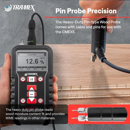 Miniatura 4 de Tramex Kit de instalación de pisos FINSK Medidor digital CMEX5, termómetro de superficie infrarroja y sonda de pasador de alta resistencia
