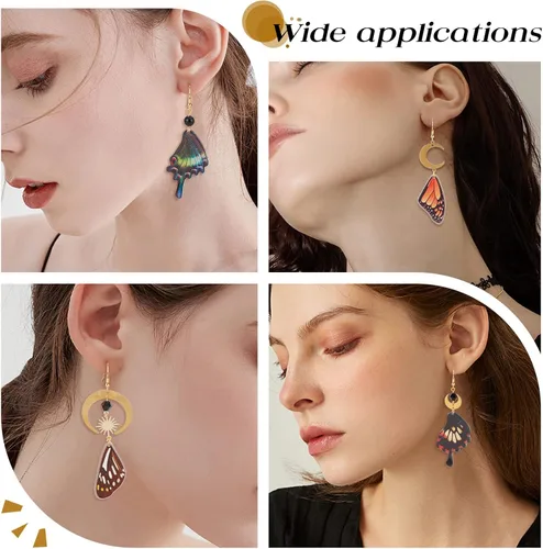 Miniatura 6 de SUNNYCLUE 1 caja, 10 pares de aretes de mariposa, kit de iniciación para hacer dijes, alas de primavera, dijes de estrella y luna, cuentas