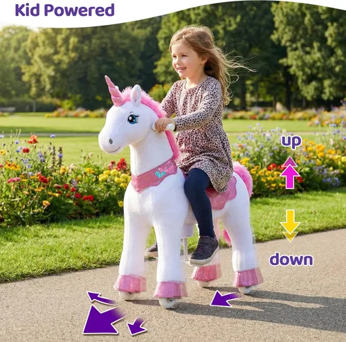 Miniatura 2 de PonyCycle Juguetes de unicornio para montar para niñas Pony de montar unicornio rosa balancín (con freno/ 35.4" de altura/Tamaño 4 para edad 4-7)