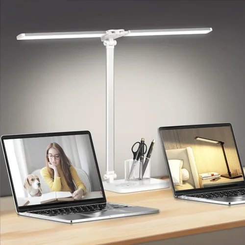 Miniatura 9 de CHARYJOD Lámpara de escritorio LED retráctil regulable con puerto de carga USB, 50 modos de iluminación, brazo doble oscilante, arquitecto, lámpara