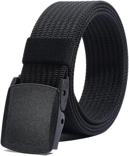 LionVII Cinturones de trabajo de nailon para hombre, cinturón de lona transpirable con hebilla de plástico, fácil de recortar para adaptarse a Negro