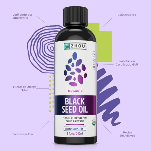 Miniatura 4 de Zhou Aceite de Semilla Negra Orgánico - Aceite de Semilla de Comino Negro Prensado en Frío, Nigella Sativa, Líquido de Semilla Negra Puro Sin