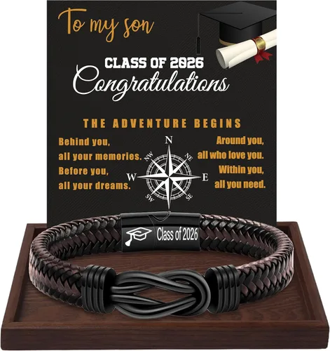 Miniatura 53 de Regalos inspiradores para hombres, pulseras con código morse, pulseras para hombre, regalos de graduación para él, Día del Padre, pulsera de cuero