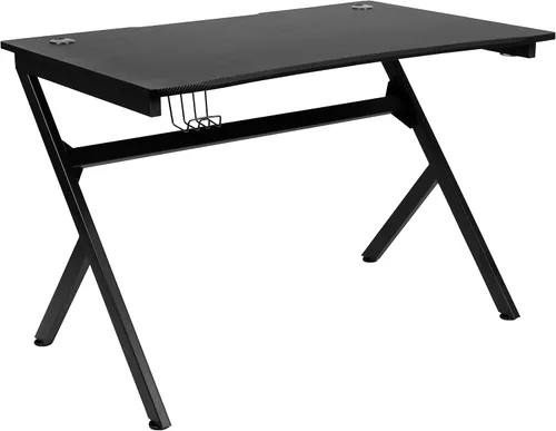 BizChair Escritorio para juegos de 45.25 x 29 pulgadas, estación de trabajo para jugadores con soporte para auriculares y 2 agujeros para organizar