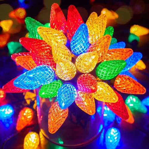 Miniatura 10 de Cadena de luces LED C9 de Brightown, 66 pies 100 LED impermeables en forma de fresa, cadena de luces de cable verde extensible para enchufar