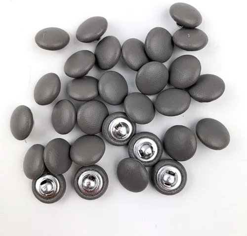 Miniatura 30 de Heyiwell 30 botones redondos cubiertos de cuero con vástago de metal, para vestidos de novia, camisas, vestidos, manualidades de costura (beige, mm)
