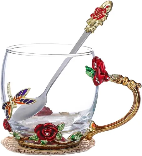 Miniatura 6 de Regalo para mamá Día de la Madre Taza de café de vidrio esmaltado Desayuno Taza de café Taza de café de vidrio taza de té, el mejor regalo de Rosa