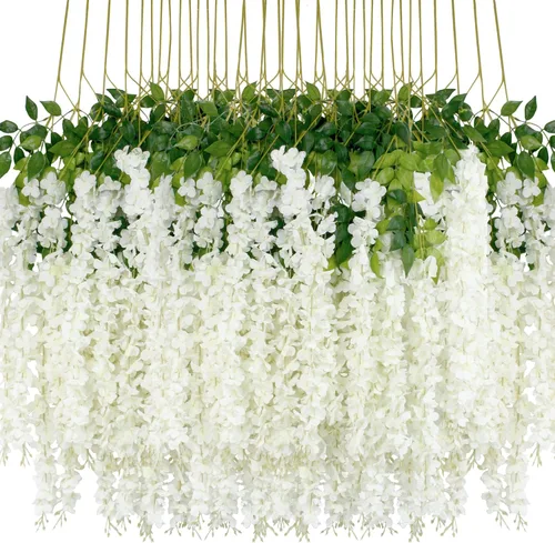Miniatura 13 de Flores colgantes de glicinia, 12 paquetes de flores artificiales, vid de glicinia falsa de ratán, guirnalda colgante de seda, flores de cuerda