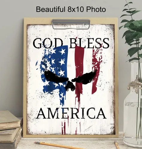 Miniatura 3 de Decoración de pared con la bandera estadounidense The Punisher - Decoración patriótica - Letrero de Dios bendiga Estados Unidos - Arte de pared