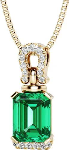 PEORA Colgante de esmeralda colombiana creada en oro amarillo de 14 quilates y diamantes cultivados en laboratorio, talla esmeralda total de 3.17