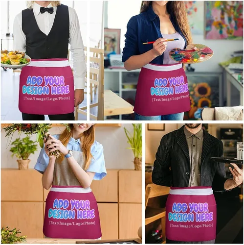 Miniatura 196 de AXKEUDO Delantal personalizado con bolsillos, delantales de cintura para camarera para cocinar en casa, restaurante, servir trabajo