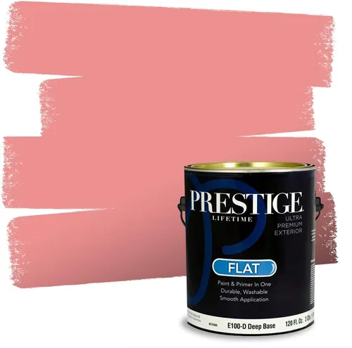Miniatura 201 de Prestige Paints E100-T-SW6591 Pintura exterior e imprimación en uno, 1 galón, plano, combinación comparable de Sherwin Williams Amaryllis, 1 galón