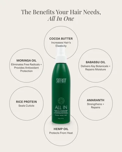 Miniatura 9 de SURFACE Hair All in - Acondicionador sin enjuague, desenreda, controla el encrespamiento y fortalece para todo tipo de cabello, 6 onzas líquidas