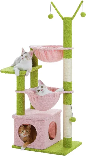 Miniatura 20 de MUTTROS Árbol de gato Cactus de 40" con torre para gatos, hamaca de alfombra grande de metal, poste para arañar para gatos de interior con Verde