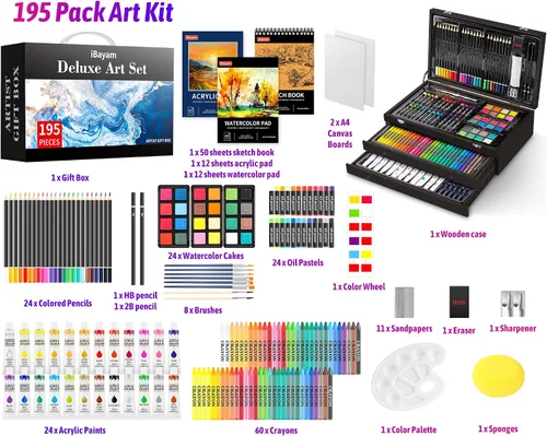Miniatura 2 de iBayam Juego de Arte Deluxe, Caja de Regalo para Artista de 195 Piezas, Kit de Dibujo y Pintura de Artes y Manualidades, Suministros de Arte