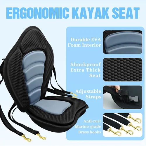 Miniatura 3 de Asiento de kayak acolchado de lujo para barco de pesca, asiento de canoa sentado en la parte superior, cómodo soporte de respaldo universal