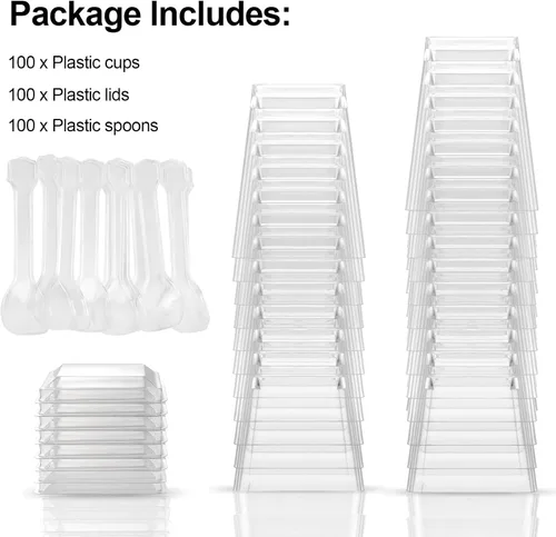 Miniatura 3 de EASERCY Paquete de 100 tazas de postre de plástico de 5 onzas con tapas, taza de yogur para parfait/aperitivo con tapas para fiestas, mini tazas