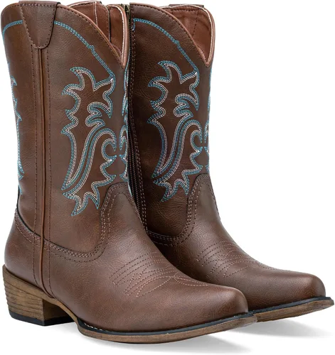 Miniatura 7 de Jeossy Botas vaqueras para mujer, vaquera occidental, a media pantorrilla, puntera redonda, bordadas, con cremallera