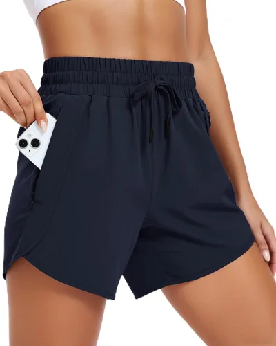 Miniatura 7 de Pantalones cortos deportivos para correr para mujer con entrepierna de 5 pulgadas con bolsillos con cremallera, de secado rápido, ligeros