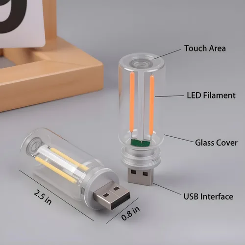 Miniatura 5 de 2 luces USB para coche, lámpara de ambiente retro con atenuación táctil, mini bombilla LED de botella de vidrio portátil, luces nocturnas