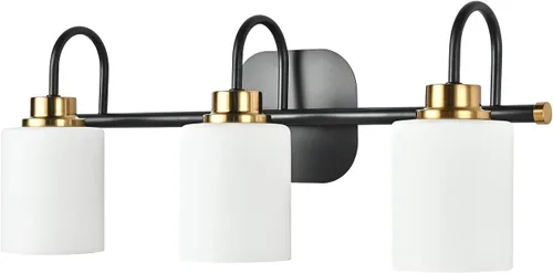 Miniatura 8 de Moderna lámpara negra para tocador de baño, accesorios de iluminación de 3 luces, marco y pantalla de globo de vidrio blanco leche, aplique de pared